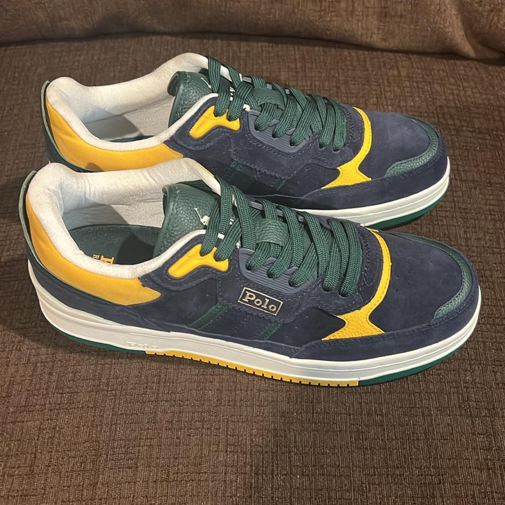 Polo by Ralph Lauren Blue and Yellow Retro Suede Sneakers - Picture 5 of 10